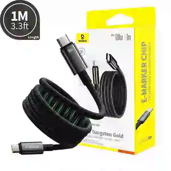 کابل Type-C به Type-C بیسوس Baseus CB000097 Tungsten Gold P10319805111 طول 1 متر توان 100 وات - Image 3