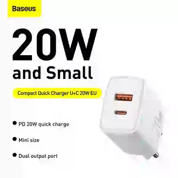 شارژر دیواری فست شارژ بیسوس Baseus Compact Quick Charger U+C PD QC CCCP20UE CCXJ-B01 EU توان 20 وات - Image 6