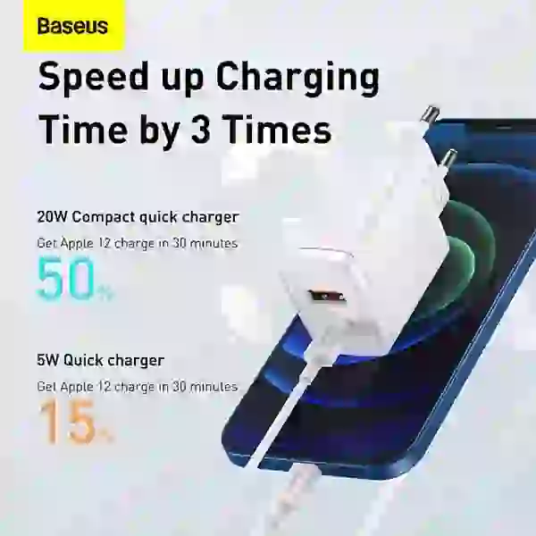 شارژر دیواری فست شارژ بیسوس Baseus Compact Quick Charger U+C PD QC CCCP20UE CCXJ-B01 EU توان 20 وات - Image 4