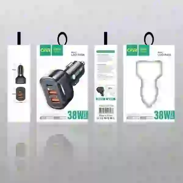 شارژر فندکی 38W مدل LDO-R40A دو پورت USB و یک پورت PD چراغ دار