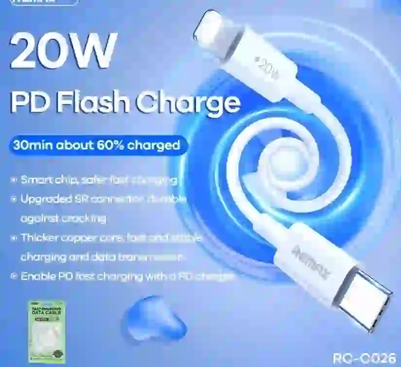 کابل تبدیل تایپ سی به لایتنینگ ریمکس مدل RC-C026 طول 1 متر 20 وات PD - Image 4